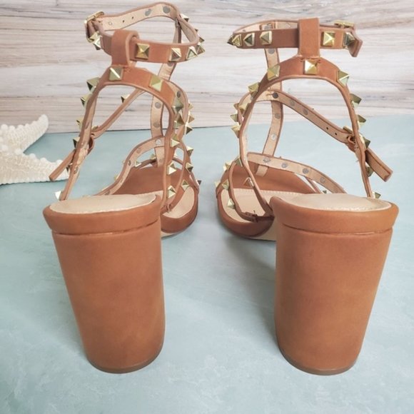 New! Studded Strappy Open Toe Cognac Chunk… - Picture 5 of 8